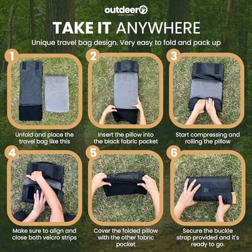 Step-by-step guide to folding a travel pillow by Outdeer.