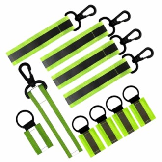 Green and black webbing straps with hooks.