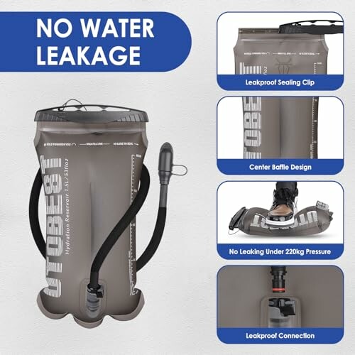 Hydration reservoir with no water leakage and key features.