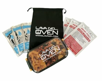 Lava Gel Oven kit with food container, heat packs, and instructions.