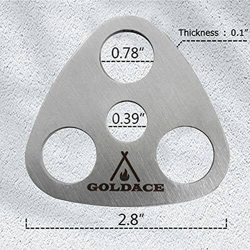 Metal gauge with three holes and measurement markings.