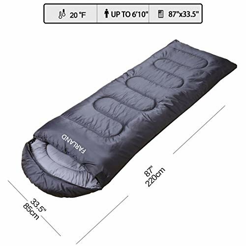 Farland sleeping bag with dimensions and temperature rating.