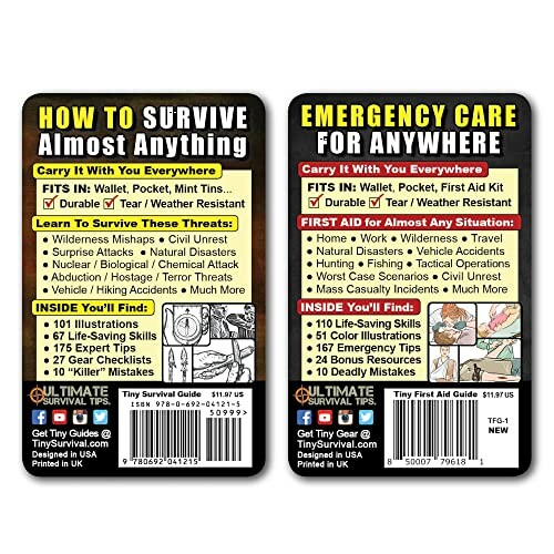 Two pocket-sized guides: 'How to Survive Almost Anything' and 'Emergency Care for Anywhere'.