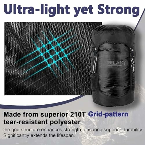 Ultra-light backpack with grid-pattern tear-resistant polyester.