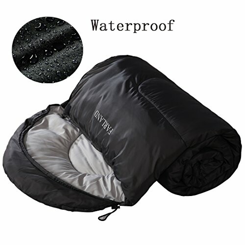 Black waterproof sleeping bag with close-up of water droplets.